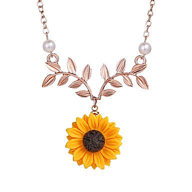 Pendant necklace, imitation pearl leaves, sunflower, simple, romantic, fashion cute, adorable alloy, silver, rose alloy necklace