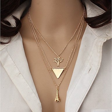 Women stratified layered necklaces, tower, tree of life, romantic steel necklace jewelry daily