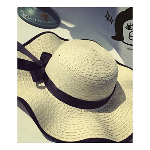 Female basic straw sun hat, solid color