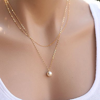 Women tiered pendant necklace, pearl necklace, pearl, simple style, double, silver, steel necklace jewelry party, everyday, casu