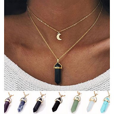 Women Turquoise natural stone pendant necklace, moon, unique, simple, stylish crystal necklace jewelry