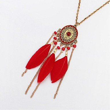 Tassel pendant long necklace feather necklace retro fashion jewelry