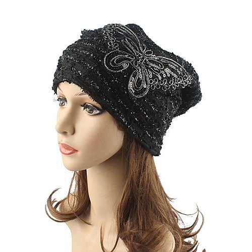 Female headdress knitwear cotton, casual soft sheepskin hat sequins