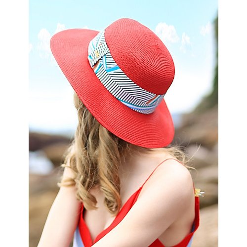 Female basic straw hat, color block