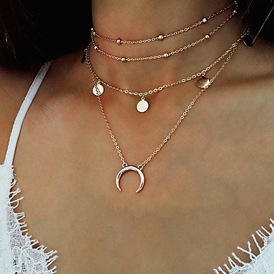 Women stratified layered necklace, women moon, multi-layer steel, silver necklace jewelry party