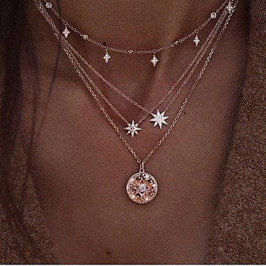 Women layered crystal layered necklace, diamond sun, punk, romantic, fashion-hyun, cute steel necklace jewelry