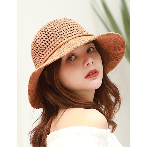 Women basic cute polyester straw hat sun hat, solid color flowers