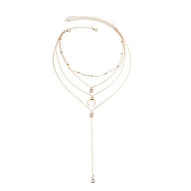 Female Long pendant necklace stratified, layered necklace, long necklace, zirconium stone moon, multilayer hypoallergenic steel,