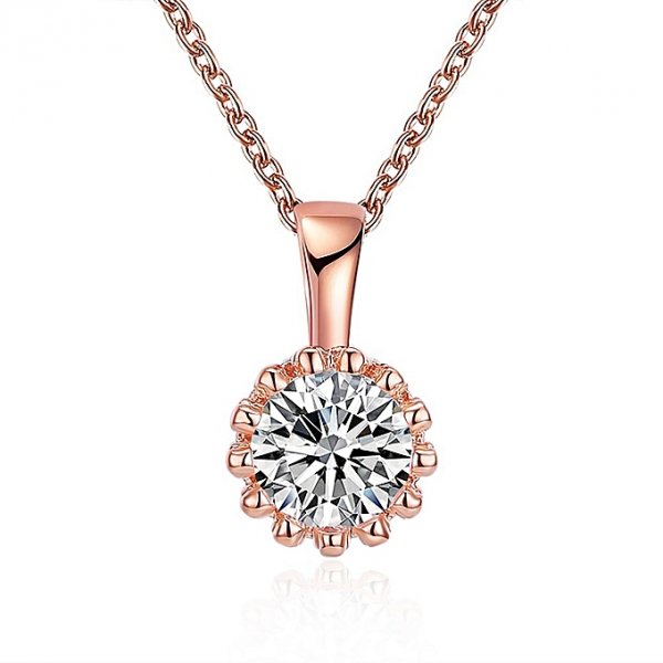 Shiny Zircon Necklace Fashionable Jewelry Woman Link Chain Pendant-Rose