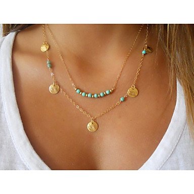 Women turquoise beaded necklace pendant necklace double-layered turquoise necklace jewelry