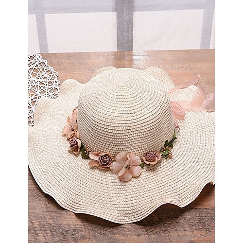 Female basic cute straw hat sun hat, flower