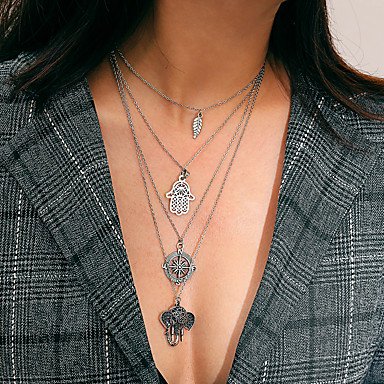 Women tiered pendant necklace, layered necklaces, long necklace, classic, vintage silver necklace jewelry, go out