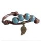 Leaf ceramic beads leather bracelets