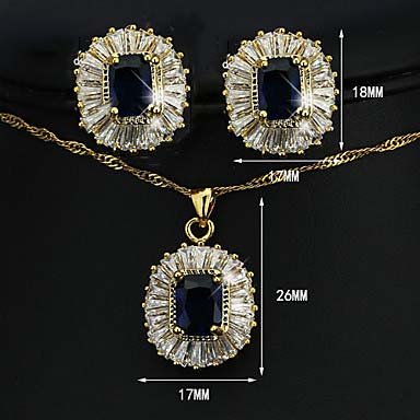 High-end crystal jewelry set pendant necklace retro party work casual fashion elegant gold-plated earrings jewelry dark blue par