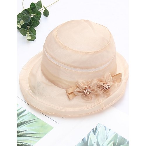 Women basic cute polyester nylon mesh soft hat sun hat, flower