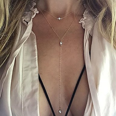 Women cubic zirconia tassel lasso layered necklace, imitation diamonds, tassels, fashion handmade steel, screen color necklace j