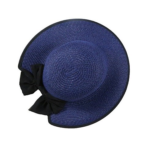 Female basic straw hat, solid color printed bow