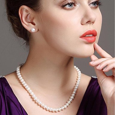 Women water pearl pearl necklace, sterling silver, stainless steel alloy, water pearls, simple, stylish, elegant necklace jewelr