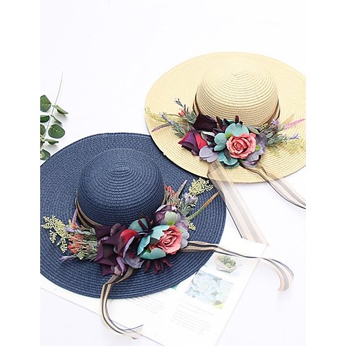 Women basic cute straw lace straw hat, floral