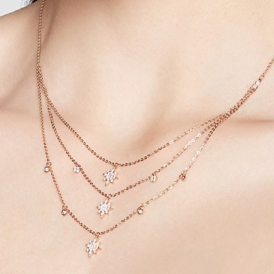 Women Cubic Zirconia layered pendant necklace, necklace, plated steel, silver snow, tiny starfish, rose multilayer steel jewelry