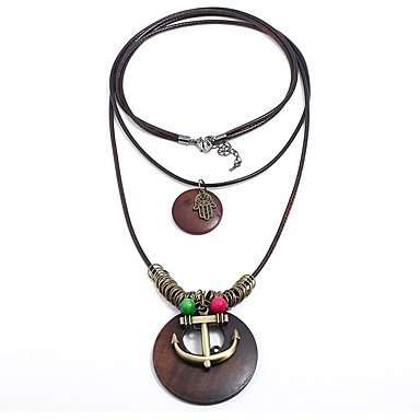 Men layered necklace wrapped multi-layer necklace cute retro wooden anchor necklace jewelry