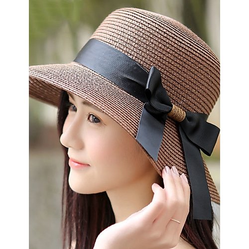 Female chic straw sun hat, solid color