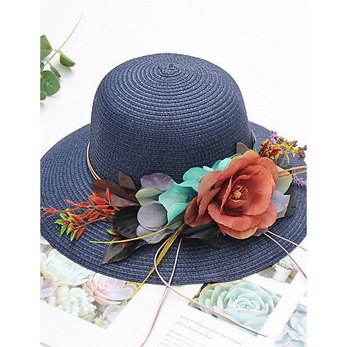 Women basic cute straw lace straw hat, floral