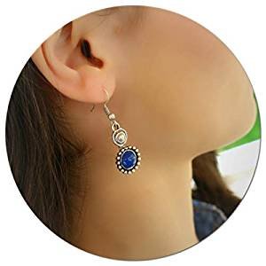 Elegant retro small unique ancient silver retro statement navy blue stone earrings