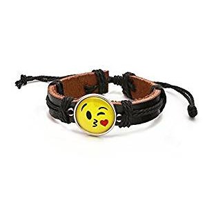 Kisii adjustable leather bracelet facial expressions, black