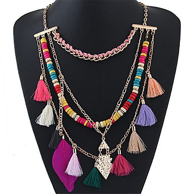 Women tassel-layered necklace feather necklace jewelry