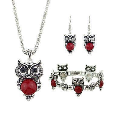 Women's Black Red Tourmaline Pendant Necklace Earrings/Bracelet Vintage Style Owl Vintage Fashion Earrings Jewelry Black/Red Dai