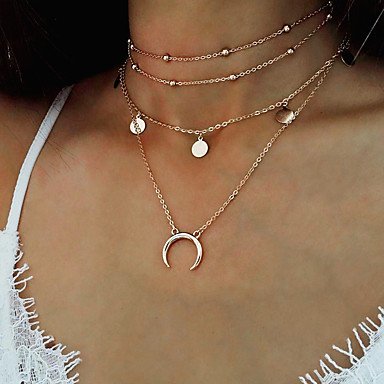 Women stratified hierarchical multi-layer necklace silver necklace crescent moon