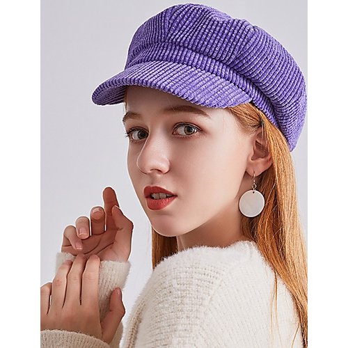 Female retro party tweed beret dome hat, solid color