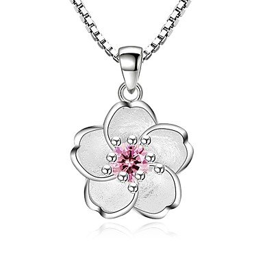 Women cubic zirconia pendant necklace, zircon flowers, fashion jewelry silver necklace