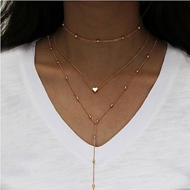 Women hierarchical level floating heart necklace fashion multi-layer silver necklace