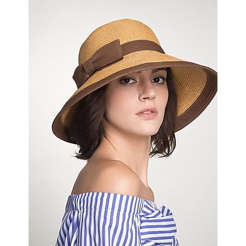 Female party polyester straw hat, color block