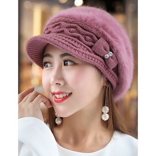 Women Basic Holiday Polyester Beret Ski Cap, Solid Color