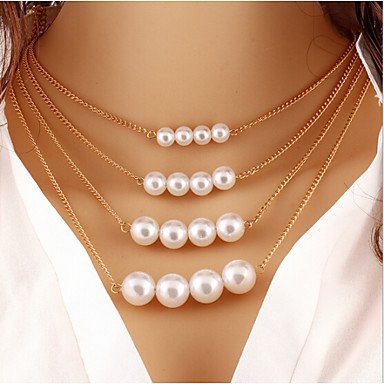 Women stratified layered necklace, pearl necklace, pearl, fashion jewelry necklace alloy multi-layer birthday