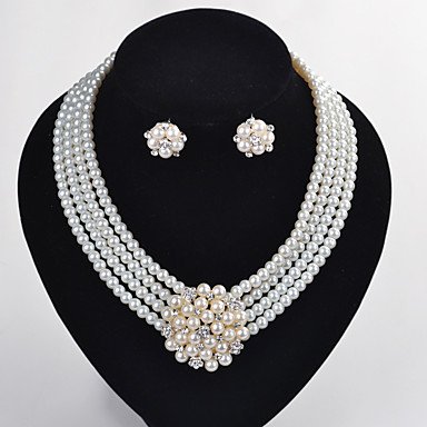 Women's Jewelry Set Flower Lady Luxury European Fashion Birthstone Elegant Pearl Rhinestone Silver Plated Earrings Jewelry Neckl