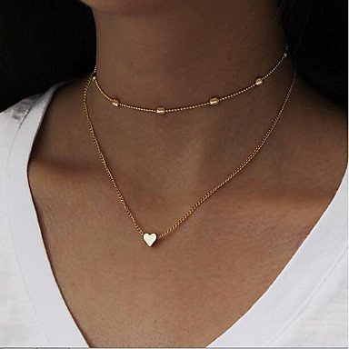 Thick-layered stack deposited female collar necklace chain, necklace, women, simple, retro, multilayer heart, steel, silver jewe