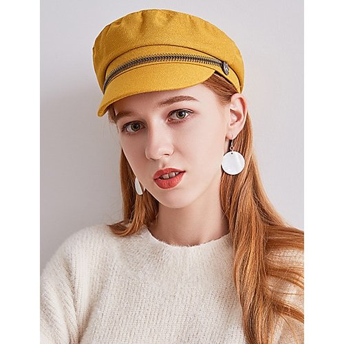 Female retro party tweed beret dome hat, solid color