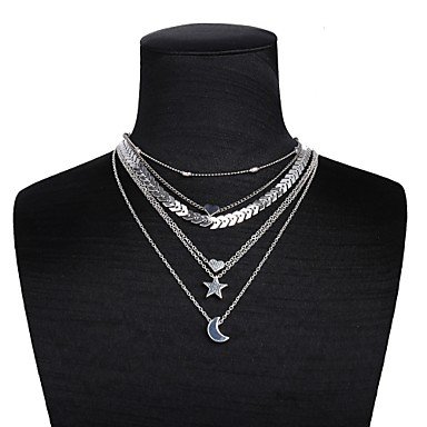 Women hierarchical star pendant necklace crescent moon heart necklace fashion jewelry