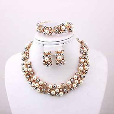 Women's Multicolor Pearl Jewelry Set Drop Earrings Bead Bracelet Women Elegant Bride Pearl Rhinestone Gold Plated Earrings Jewel