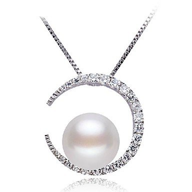 Women pendant necklace, pearl, silver moon, new moon, fashion lovely silver jewelry necklace