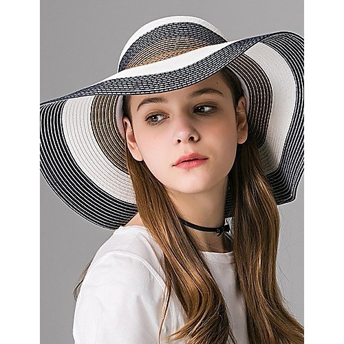 Female basic straw hat, sun hat, color block