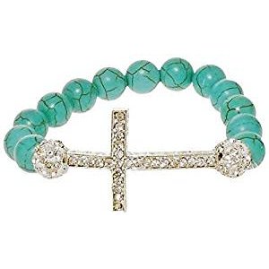 Bracelets - sideways Clear Crystal Cross Crystal Cross turquoise beads Turquoise