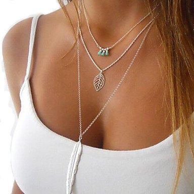 Women layered crystal tassel pendant necklace, layered necklaces, long necklaces, feathers, tassels, retro, fashion cute necklac