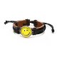 Adjustable wink emoticon leather bracelet, black