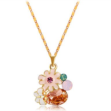 Women crystal pendant necklace, alloy coating flowers, butterflies romantic, stylish, elegant and lovely orange necklace jewelry