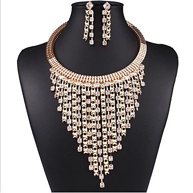 Synthetic Diamond Jewelry Set Collar Necklace Layered Tassel Ms. Luxury Fringe Retro Party Works Cubic Zirconia Imitation Diamon